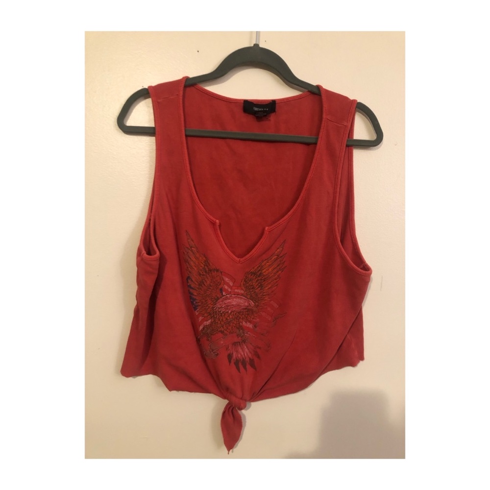 2/$15 USA Crop Tank Top American Flag Bald Eagle Lightly Distressed